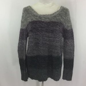 LA Hearts Gray/Purple High-Low Striped Sweater